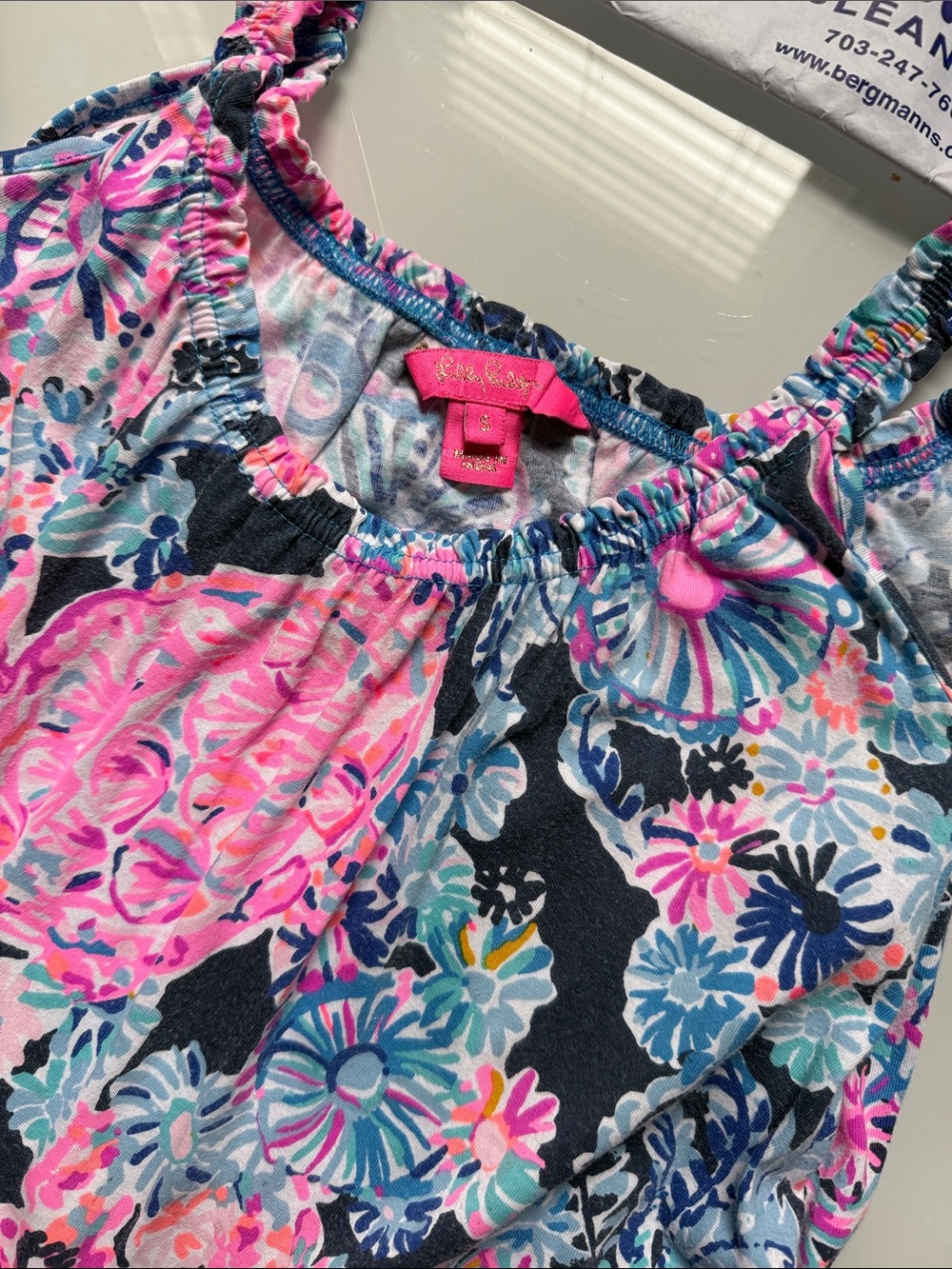 Lilly Pulitzer Pink & Navy Floral Ruffle Strap Tank dress small